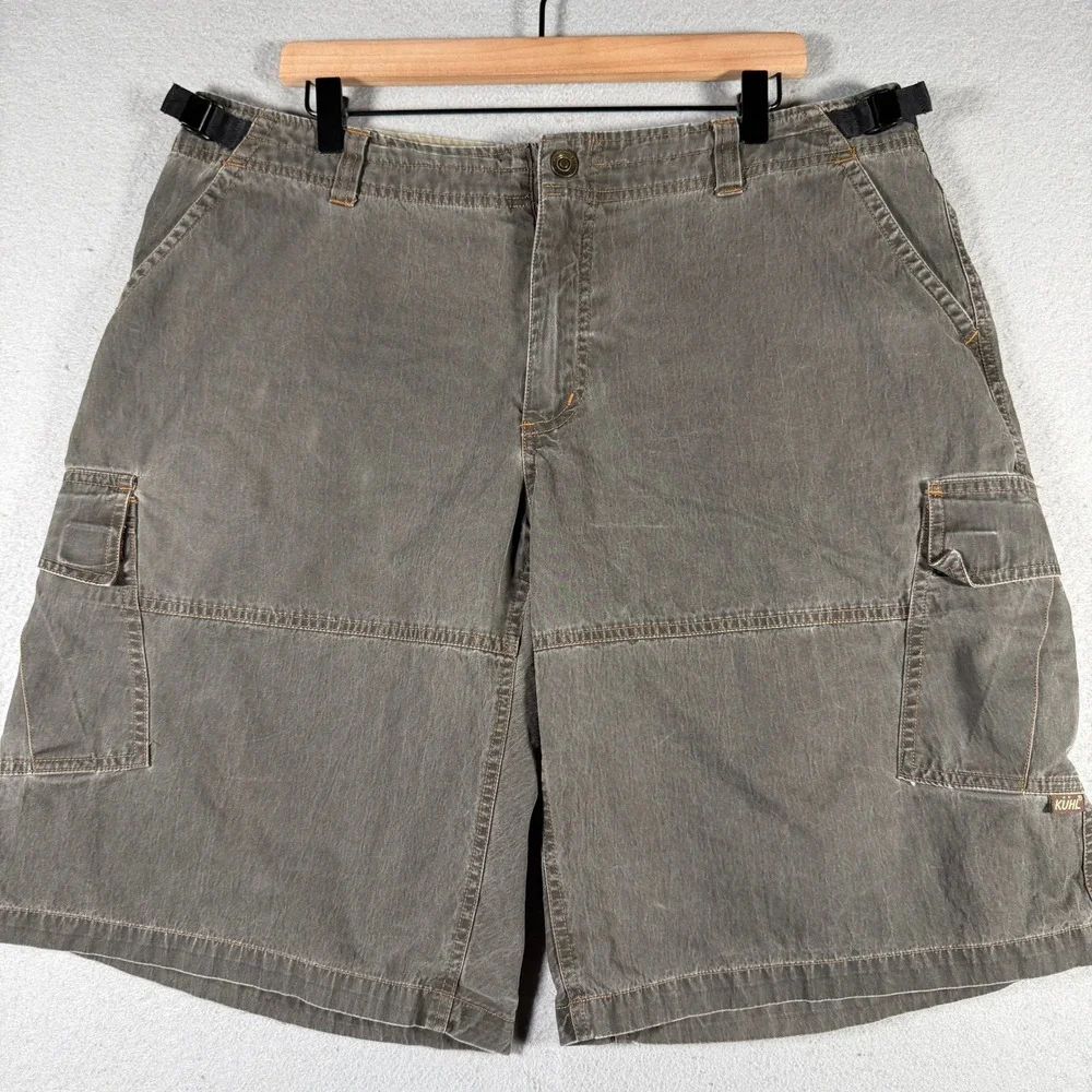 KUHL‎ DURAKUHL Canvas Cargo Shorts Mens XL Brown Grey Hiking Utility 38 Waist